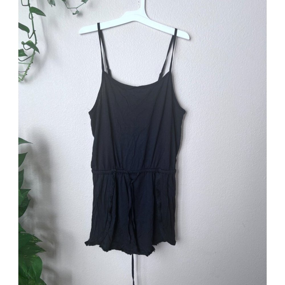 Lulus Womens  M Black Romper  Beach Swim Coverup Fringe Sleeveless Womens